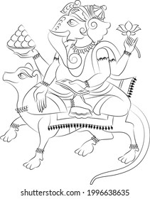 Illustration of Lord Ganpati Ganesha drawn in Pinguli folk art style of Maharashtra India. for textile printing, logo, wallpaper