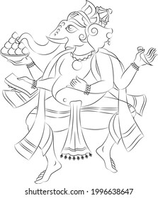 Illustration of Lord Ganpati Ganesha drawn in Pinguli folk art style of Maharashtra India. for textile printing, logo, wallpaper