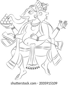 Illustration of Lord Ganpati Ganesha drawn in Pinguli folk art style of Maharashtra India. for textile printing, logo, wallpaper