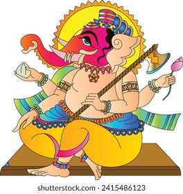 Illustration of Lord Ganpati Ganesha drawn in Pinguli folk art style of Maharashtra India. for textile printing, logo, wallpaper	