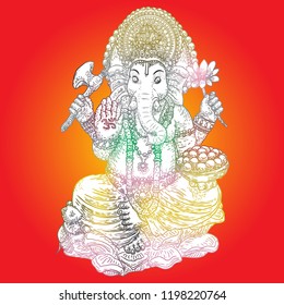 Illustration of Lord Ganpati or Ganesha. Ganesh Chaturthi festival for Prayer to Lord Ganesha birth. Hand drawn classic design. 