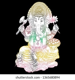 Illustration of Lord Ganpati or Ganesha. Ganesh Chaturthi festival for Prayer to Lord Ganesha birth. Hand drawn classic design. 