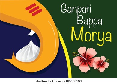 Illustration of Lord Ganpati modak hibiscus flower background for Ganesh Chaturthi festival of India banner template Ganpati Bappa Morya