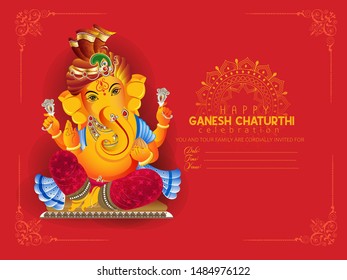 Illustration Of Lord Ganpati On Ganesh Chaturthi, Card Poster Invitation Card