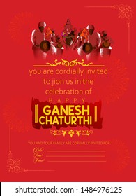 illustration of Lord Ganpati on Ganesh Chaturthi, card poster invitation card