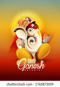 illustration of Lord Ganpati on Ganesh Chaturthi  with background