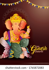 illustration of Lord Ganpati on Ganesh Chaturthi  with background