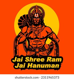 illustration of Lord Hanuman with Hindi text meaning Hanuman Jayanti Janmotsav celebration background for religious holiday of India