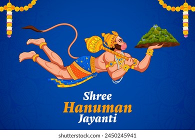 illustration of Lord Hanuman for Hanuman Jayanti Janmotsav celebration background for religious holiday of India