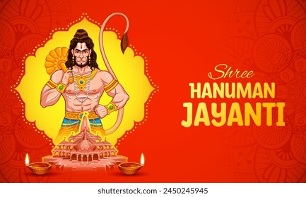 illustration of Lord Hanuman for Hanuman Jayanti Janmotsav celebration background for religious holiday of India