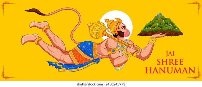 illustration of Lord Hanuman for Hanuman Jayanti Janmotsav celebration background for religious holiday of India