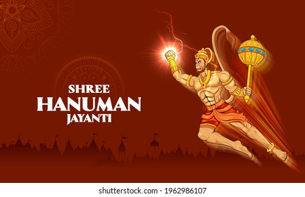 illustration of Lord Hanuman on abstract background for Hanuman Jayanti festival of India