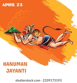 Illustration von Lord Hanuman auf abstraktem Hintergrund für das Hanuman Jayanti Festival in Indien mit hinterem Text-Schrumpfram