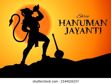 illustration of Lord Hanuman on religious background for Hanuman Jayanti festival of India