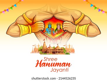 illustration of Lord Hanuman on religious background for Hanuman Jayanti festival of India