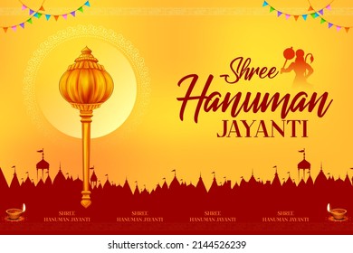 ilustración de Lord Hanuman sobre antecedentes religiosos para el festival Hanuman Jayanti de India