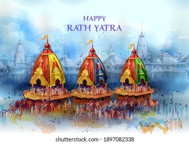Illustration von Lord Jagannath, Balabhadra und Subhadra auf jährlichem Rathayatra-Hintergrund im Odisha-Festival