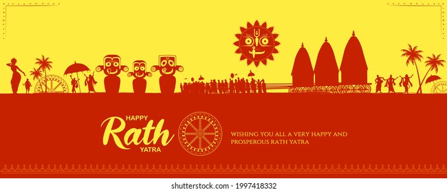 ilustración de Lord Jagannath, Balabhadra y Subhadra sobre el fondo anual del festival Rathayatra en Odisha