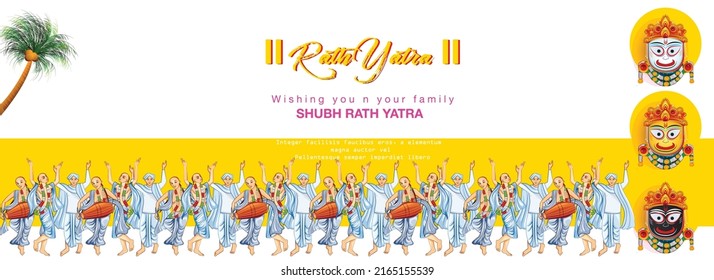 illustration of Lord Jagannath, Balabhadra and Subhadra on annual Rathayatra
 temple on chariot with wheel,rath yatra
