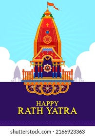 illustration of Lord Jagannath, Balabhadra and Subhadra on annual Rathayatra in Odisha festival background