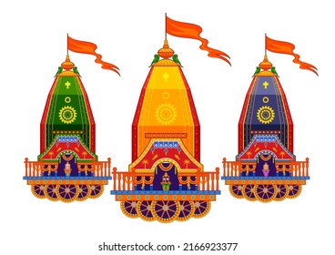 ilustración de Lord Jagannath, Balabhadra y Subhadra sobre el fondo anual del festival Rathayatra en Odisha