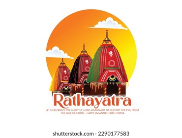 illustration of Lord Jagannath, Balabhadra and Subhadra on annual Rathayatra in Odisha festival