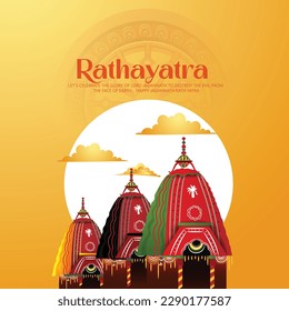 illustration of Lord Jagannath, Balabhadra and Subhadra on annual Rathayatra in Odisha festival