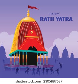 illustration of Lord Jagannath, Balabhadra and Subhadra on annual Rathayatra in Odisha festival background