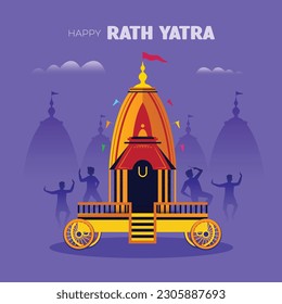 illustration of Lord Jagannath, Balabhadra and Subhadra on annual Rathayatra in Odisha festival background