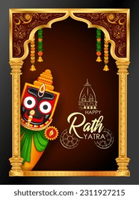 illustration of Lord Jagannath, Balabhadra, and Subhadra on the annual Rathayatra in Odisha festival background