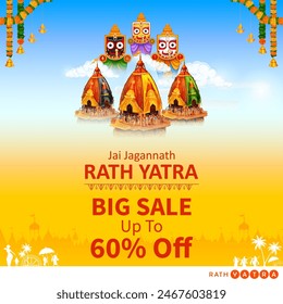 illustration of Lord Jagannath, Balabhadra and Subhadra on annual Ratha Yatra in Odisha festival promotion background
