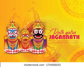 illustration of Lord Jagannath, Rathayatra in Odisha festival with yellow background 