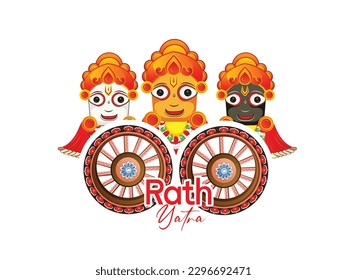 Illustration of Lord Jagannathan, Balabhadra and Subhadra on annual Rath Yatra in Odisha Puri festival background.