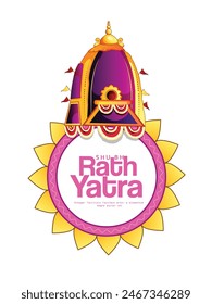 Illustration of Lord Jagannathan, on annual Rath Yatra in Odisha Puri festival background.