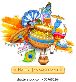 illustration of Lord Krishana in Happy Janmashtami