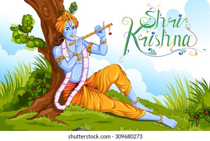 illustration of Lord Krishana in Happy Janmashtami