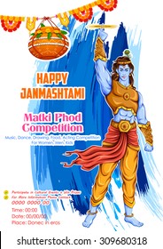 illustration of Lord Krishana in Happy Janmashtami matki phod competition