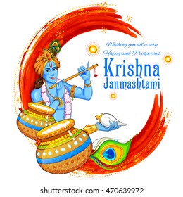 illustration of Lord Krishana in Happy Janmashtami