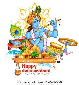 illustration of Lord Krishana in Happy Janmashtami