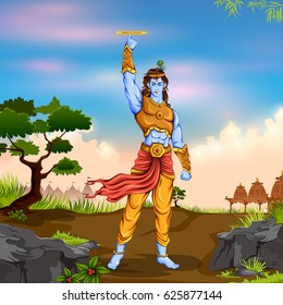 illustration of Lord Krishana holding Sudarshan Chakra in Happy Janmashtami