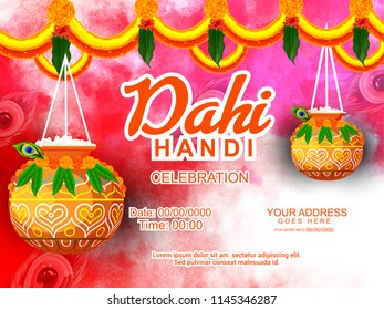 illustration of Lord Krishna with dahi handi Happy Janmashtami festival background of India.