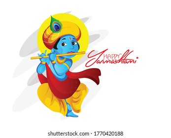 illustration of Lord Krishna eating makhan in Happy Janmashtami 