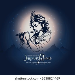 Illustration of Lord Krishna with Flute Celebrating Janmashtami Festival