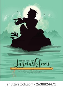 Illustration of Lord Krishna with Flute Celebrating Janmashtami Festival