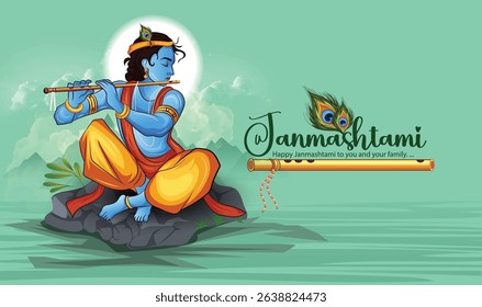 Illustration of Lord Krishna with Flute Celebrating Janmashtami Festival
