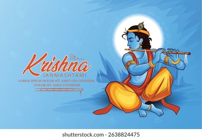 Illustration of Lord Krishna with Flute Celebrating Janmashtami Festival