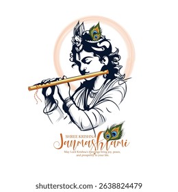 Illustration of Lord Krishna with Flute Celebrating Janmashtami Festival