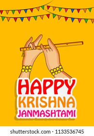 Illustration of Lord Krishna Hand with Flute for the occasion of Hindu religion Festival Janmashtami