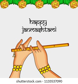 Illustration of Lord Krishna Hand with Flute for the occasion of Hindu religion Festival Janmashtami