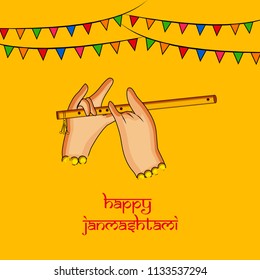 Illustration of Lord Krishna Hand with Flute for the occasion of Hindu religion Festival Janmashtami